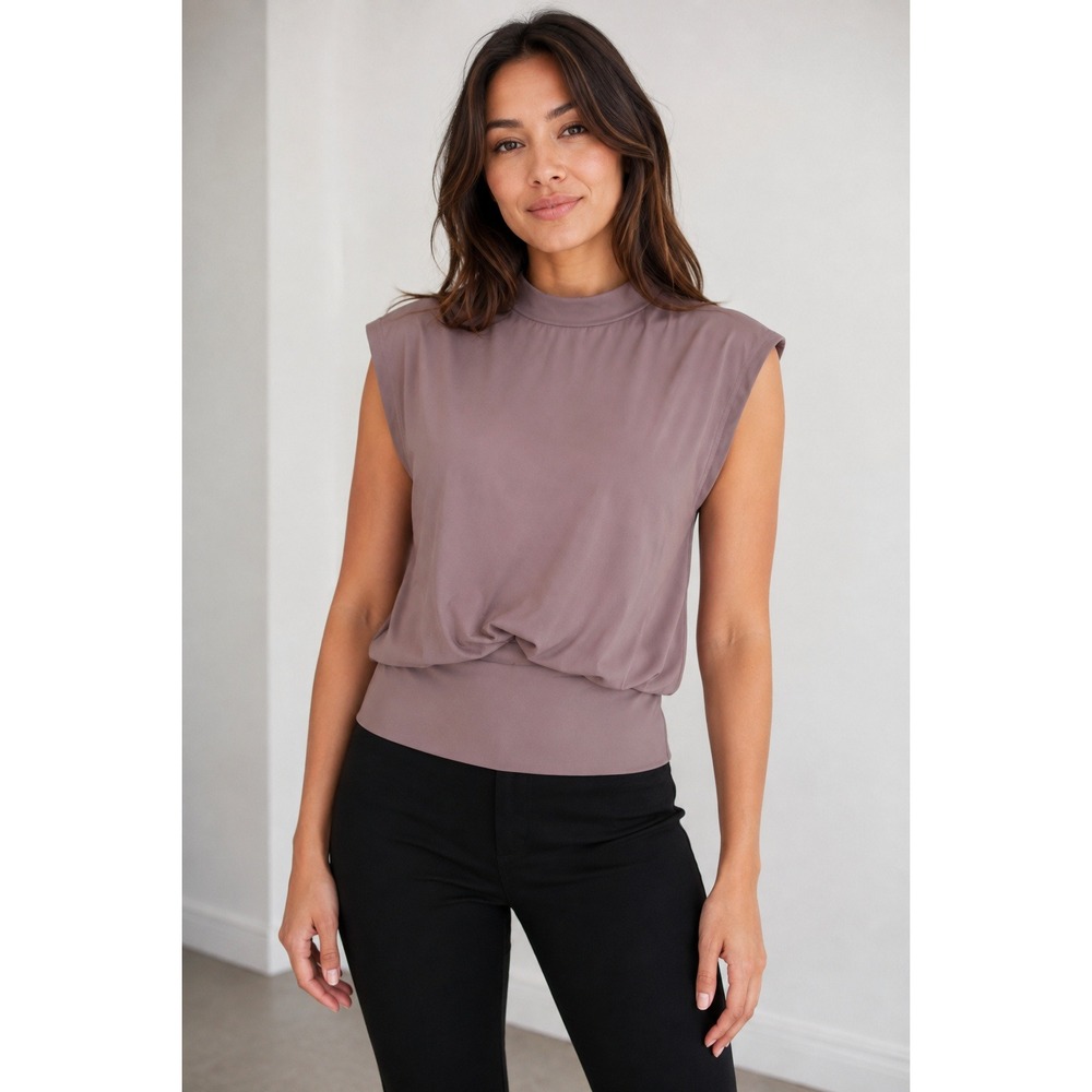 Missguided Mauve Mock Neck Draped Bubble Hem Sleeveless Top Sz S